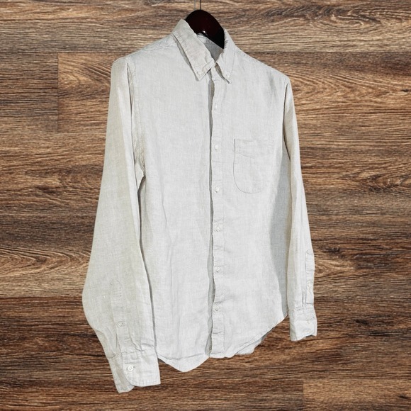 J Crew Irish Linen Baird McNutt Shirt Mens XL Slim Tan Long Sleeve Button Down - Picture 4 of 8